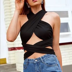 Zaful Black Criss Cross Wrap Crop Top
